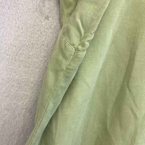 IZOD Button Up Washable Silk Linen Blend Shirt Mens Large L Green Short Sleeve - Picture 11 of 14